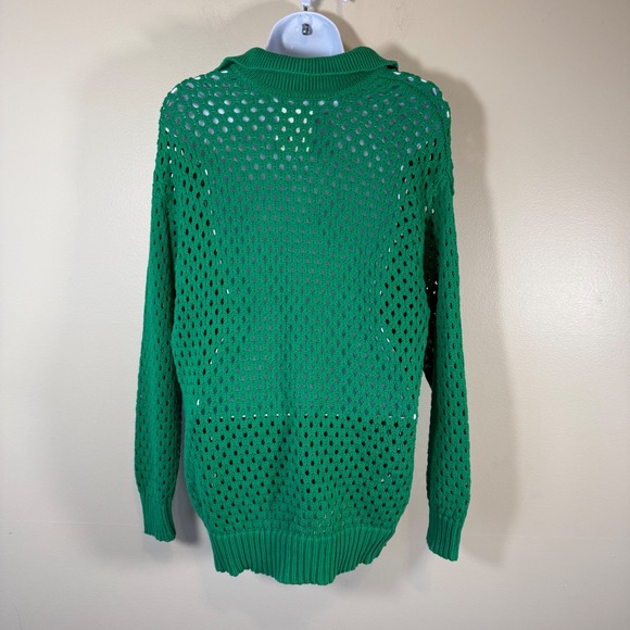 Aerie Green Mesh Collared Long Sleeve Sweater Pullover Knit Shirt Top Womens S - Picture 5 of 6